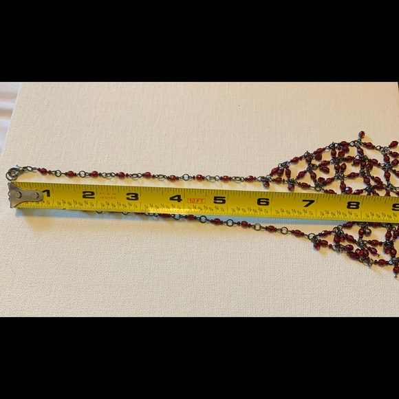 Red Netted Design Bead Necklace/Dark Silver Tone. 16” Pre Loved - Picture 5 of 5